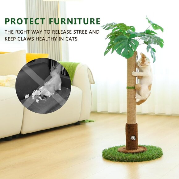 New 40in Cat Tree Beige with Scratching Post, Perch, and Hanging Ball Toy - Picture 4 of 7